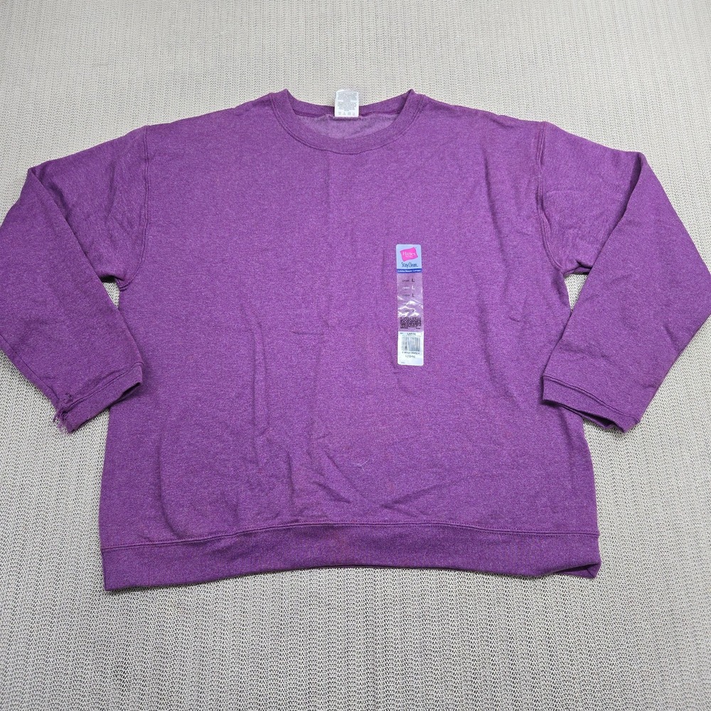 Vintage Hanes Her Way Sweatshirt Women Large Purple Crew Neck Pullover Blank Y2K